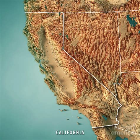 California State Usa 3d Render Topographic Map Border Digital Art By