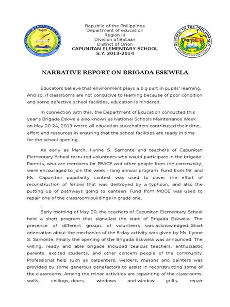 Brigada Eskwela Report Pdf Cognition Schools