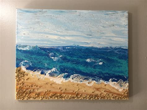 Acrylic Pour Painting With Gold Flakes Beach Painting Pour