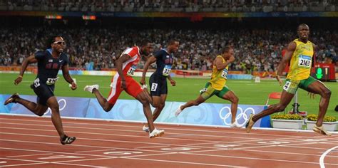 It has been contested at the summer olympics since 1896 for men and since 1928 for women. Golden Bolt smashes 100m WR - 2008 Beijing Olympic Games - ABC (Australian Broadcasting Corporation)