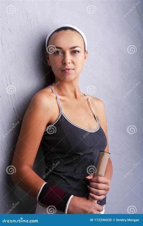 Sport Concepts Caucasian Female Tennis Player In Sport Outfit Posing