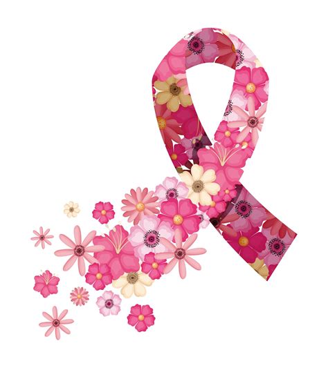 Pink Ribbon With Flowers Of Breast Cancer Awareness Vector Art