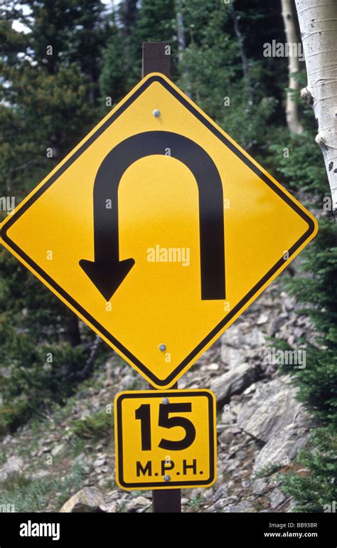Sign Warn U Turn Sharp Curve Speed Limit Danger Risk Alert Highway Road