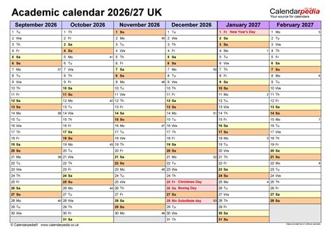 Academic Calendars 202627 Uk Free Printable Pdf Templates
