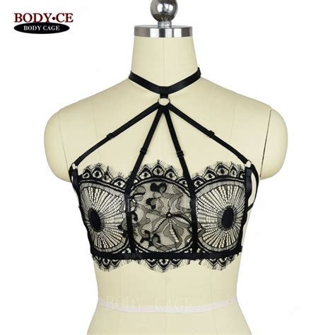 Body Cage Womens Sexy Lace Cage Bralette Soft Sheer Harness Lingerie Bondage Black Elastic