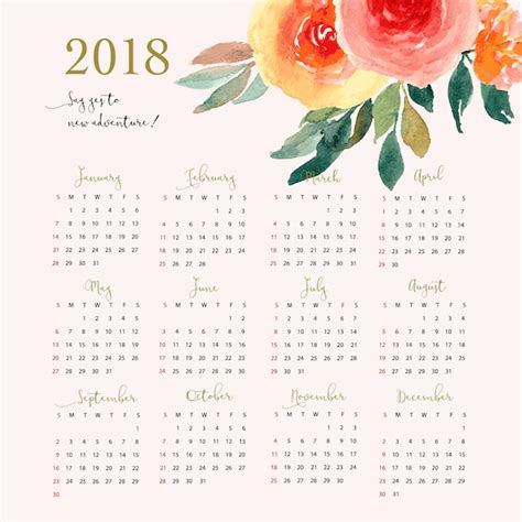 Premium Vector Elegant Calendar 2018 With Floral Watercolor