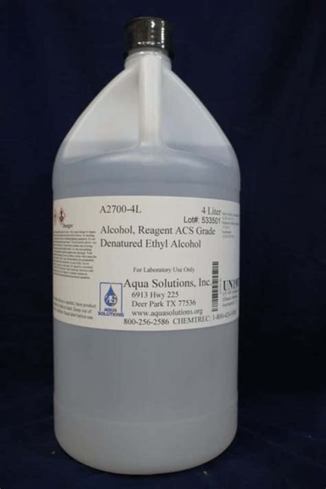 Aqua Solutions Ethyl Alcohol 95 Reag4l Quantity Each Of 1 Fisher