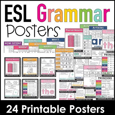 Esl Grammar Posters Set Of Visuals To Use As Functional Classroom