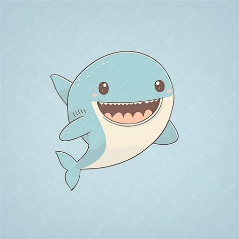 Cute Dibujos Animados Tiburón Azul Kawaii Ilustración Foto Premium