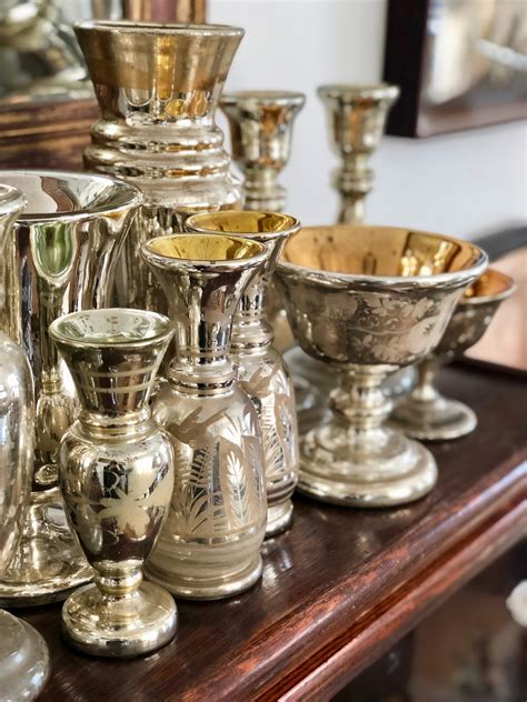 Antique Mercury Glass Candlesticks And Vases European