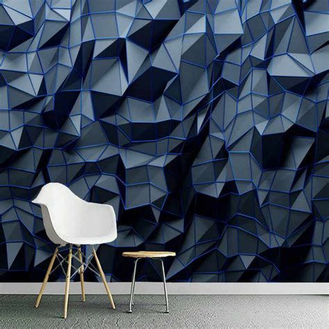 Modern Abstract 3d Stereoscopic Navy Blue Geometric Polygon Mural