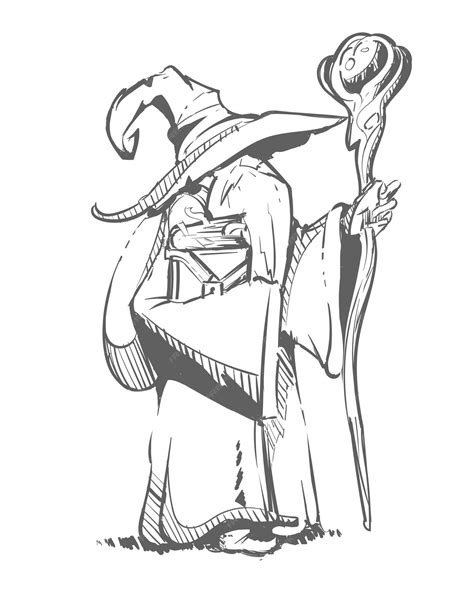 Premium Vector A Wandering Magician Wizard In A Hat Sketch Hand Drawn