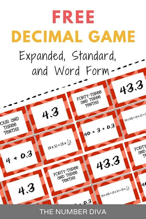 Free Decimal Game Expanded Standard And Word Form Math Word