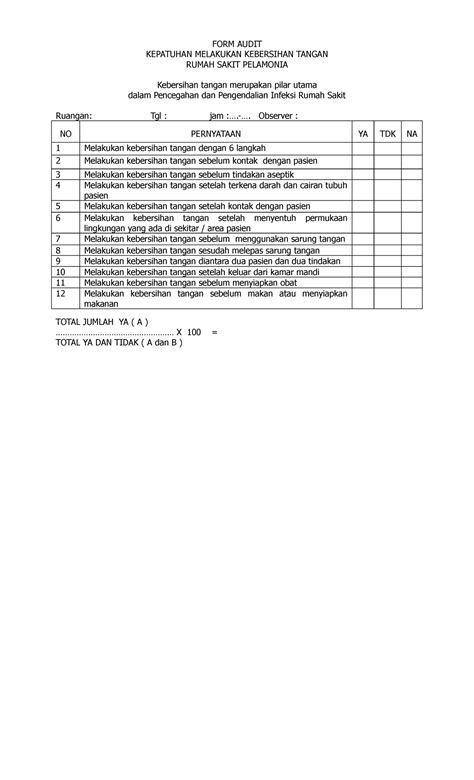 Form Audi1 Ppi Good Form Form Audit Kepatuhan Melakukan Kebersihan