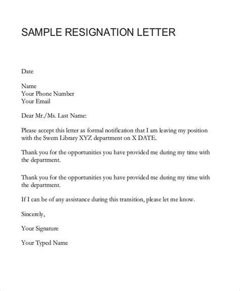 Resignation Letter Format In Ms Word Sample Resignati