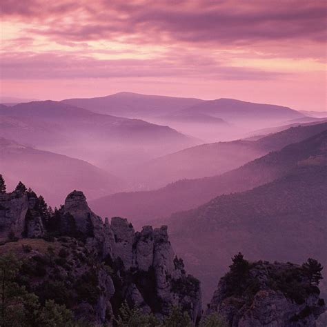 Purple Mountain Mist Landscape Wallpaper France Landscape Landscape