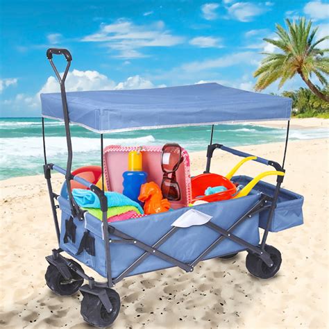 Collapsible Wagon Beach Carts With 7 Big Wheels Heavy Duty Folding