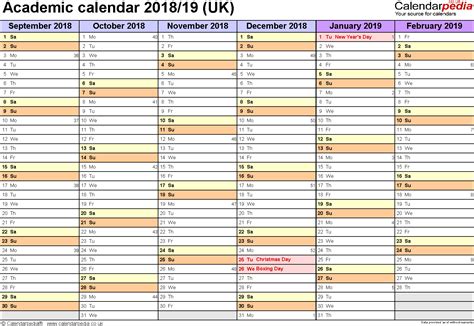 Academic Calendars 20182019 As Free Printable Excel Templates