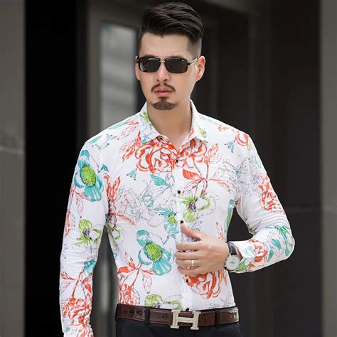 New Arrival Men S Floral Shirts Autumn Male Fashion Flowers Printed
