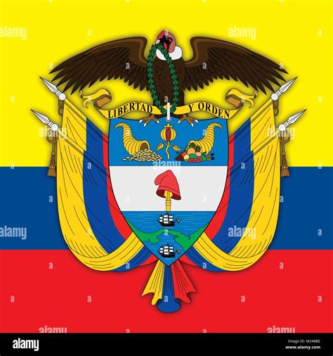 Colombia Coat Of Arms And Flag Official Symbols Of The Nation Stock