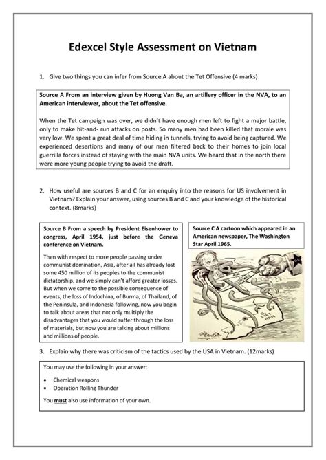 Vietnam War Worksheets Ks3 And Ks4 Lesson Plans And Resources