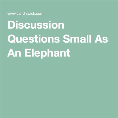 Discussion Questions Small As An Elephant Middle School Libraries