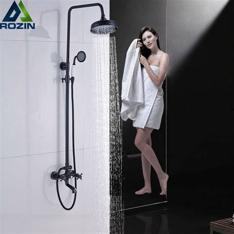 Bathroom 8 Rainfall Shower Faucet Set Black Bronze Dual Handle Bath