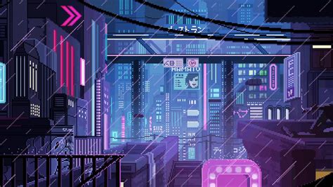 Cyberpunk Rain City Pixel Live Wallpaper Moewalls