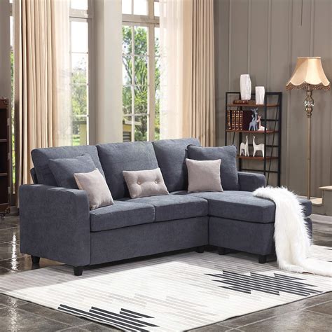Honbay Convertible Sectional Sofa L Shaped Couch With Linen Fabric Reversible Sectional Sofa