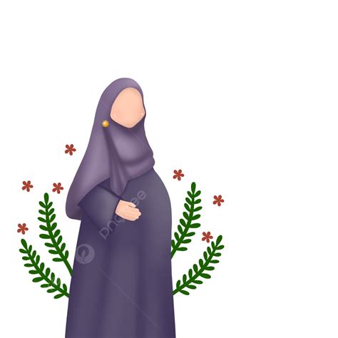 Pregnant Woment Wearing Hijab Purple Pregnant Mather Muslimah Women