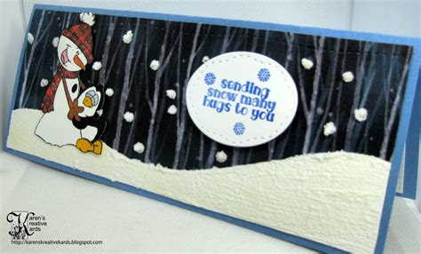 Karens Kreative Kards Whimsy Stamps Slimline Winter Card Hop And