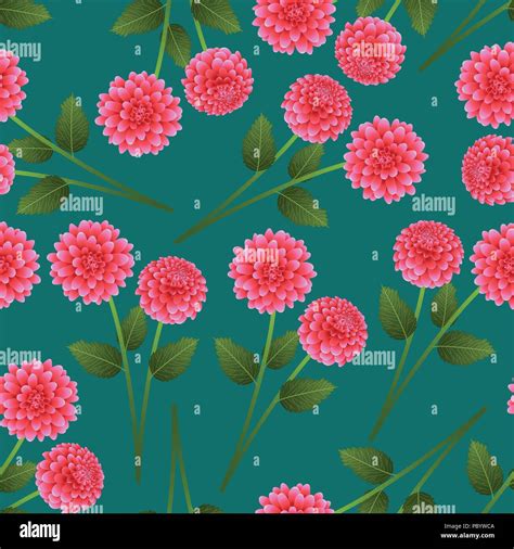 Pink Dahlia On Green Teal Background Mexicos National Flower Vector