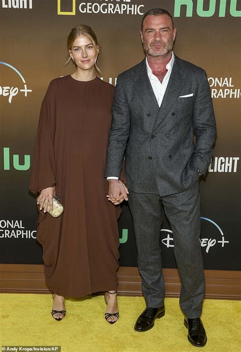 liev schreiber and his pregnant girlfriend taylor neisen attend the premiere of a small light in