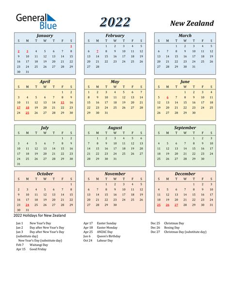 2022 New Zealand Calendar With Holidays 2022 New Zealand Calendar