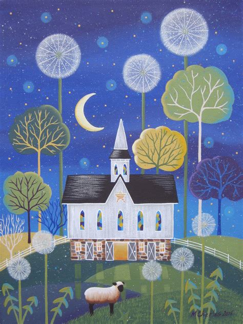 Shepherds Chapel Whimsical Folk Art Painting By Mary Charles