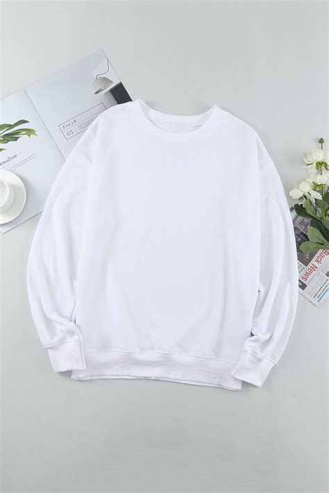 Us698 White Plain Crew Neck Pullover Sweatshirt Wholesale Dear