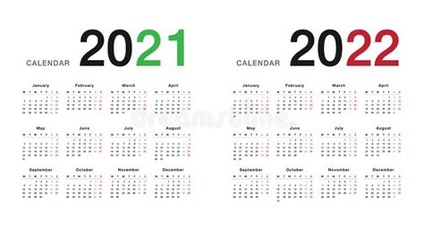 Colorful Year 2021 And Year 2022 Calendar Horizontal Vector Design
