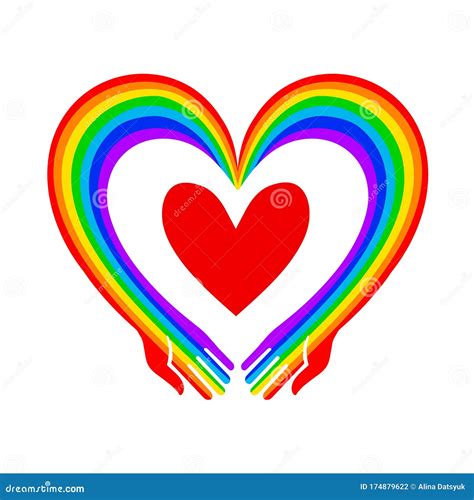 Rainbow Hands With Heart Vector Illustration Metaphor Of Love Stock