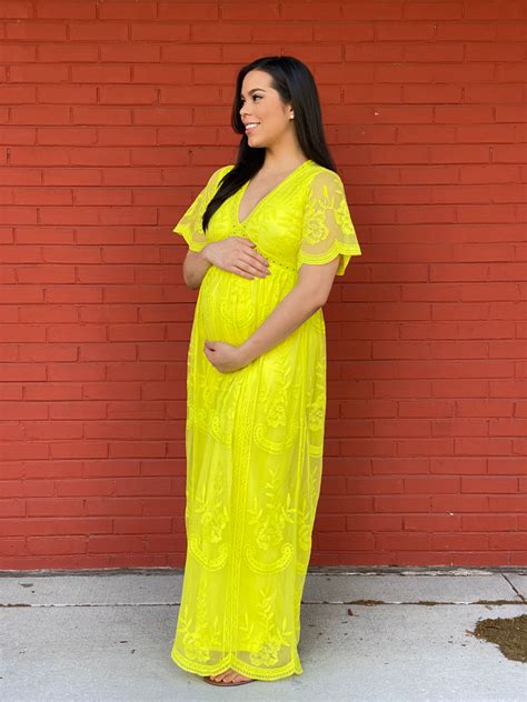 Pinkblush Neon Lime Lace Mesh Overlay Maternity Maxi Dress Pregnancy Maxi Dress Maxi Dress Dress