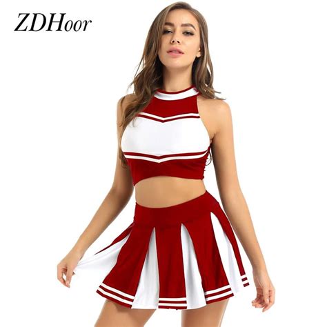 Sexy School Girl Cheerleader Costume Women Adult Cheerleading Uniform