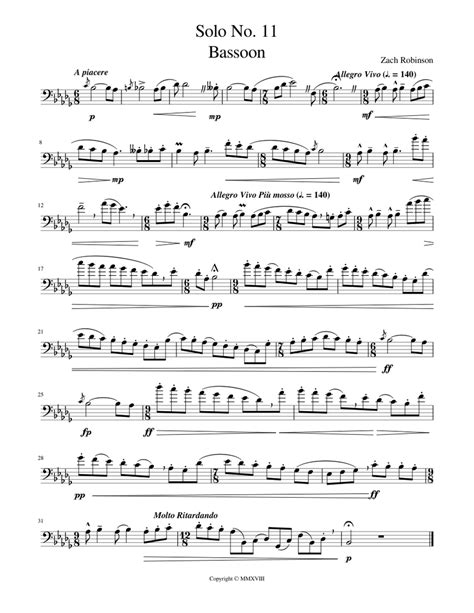 Solo No 11 Bassoon Sheet Music For Bassoon Solo