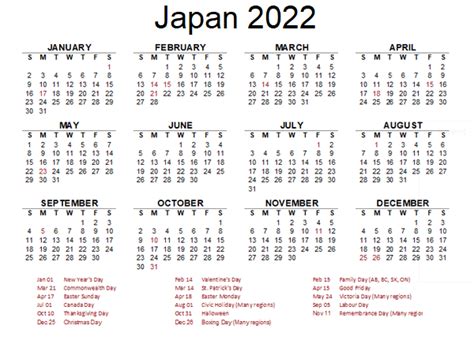 Free Printable Japan 2022 Calendar Public Holidays Pdf