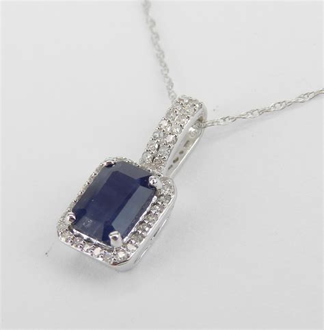 Sapphire And Diamond Necklace 14k White Gold Necklace Sapphire And