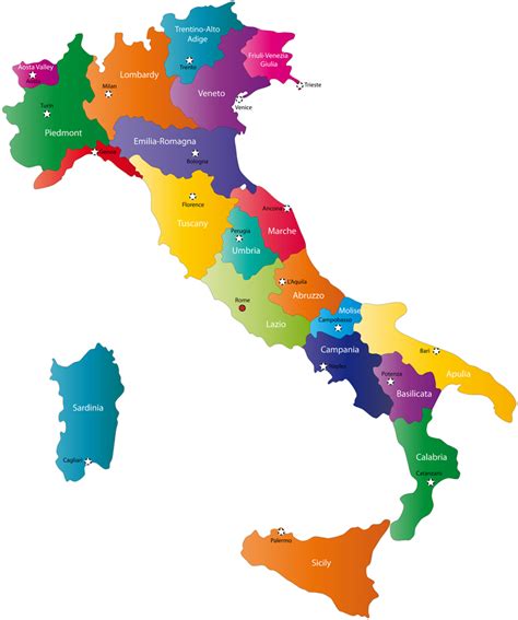 Italian Regions And Regional Capitals Map Regions Of Italy