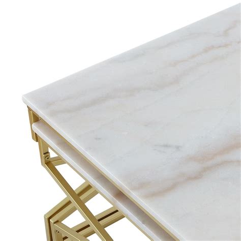 Posh Living Navarro Square Marble Top Nesting Coffee Table In Gold