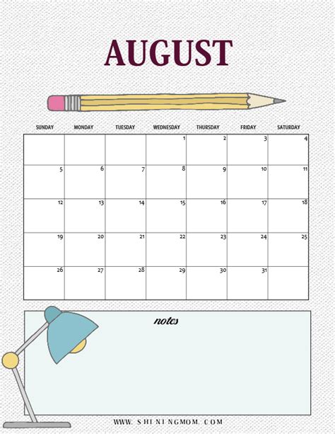 Printable Blank August Calendar