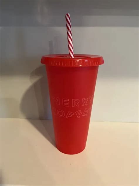 Starbucks Reusable Cold Drink Cup W Twizzle Straw 24oz W Lid Red