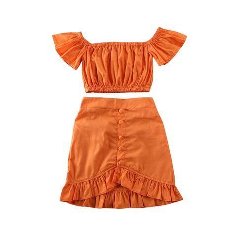 Emmababy Toddler Kid Girl Clothes Orange Tops Dress Summer Outfits