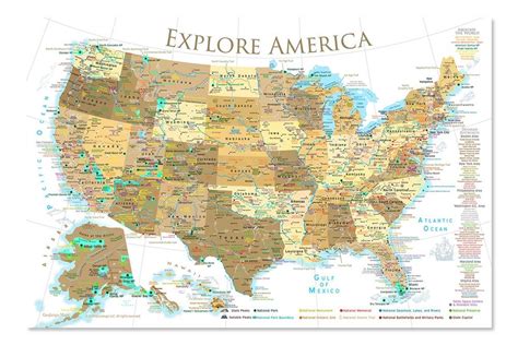 The capital city of the country is washington d.c. USA Map Poster, US Poster - Gold | National Park Posters ...