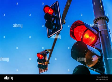 Traffic Lights Over Urban Intersection Stock Photo Alamy